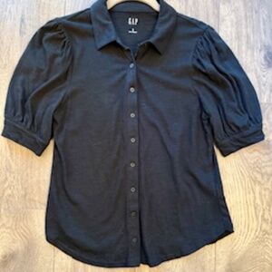 GAP NWOT Puff Sleeve Black Button Down Cotton Top, Size SM